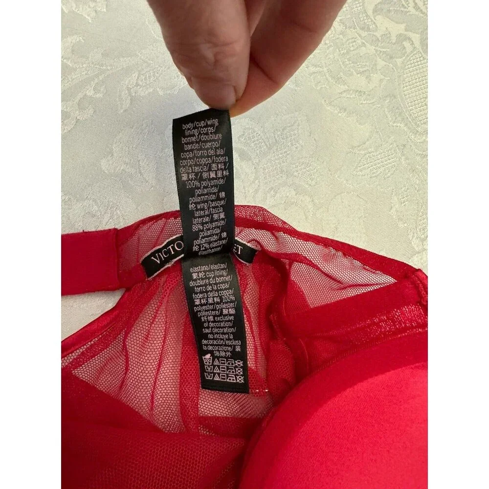 Victoria’s Secret Size 32C Red Push Up Babydoll‎ Chiffon Lace Neglige